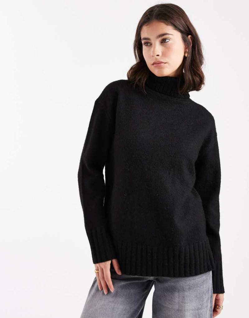 Threadbare - Rollkragenpullover aus Grobstrick in Schwarz von Threadbare