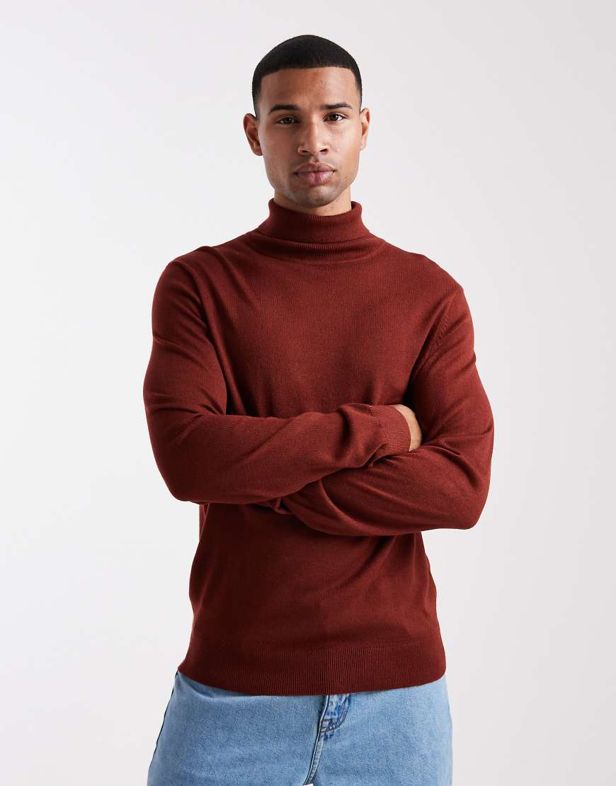 Threadbare - Rollkragenpullover in Oxblood-Rot von Threadbare