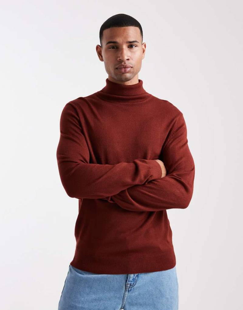 Threadbare - Rollkragenpullover in Oxblood-Rot von Threadbare