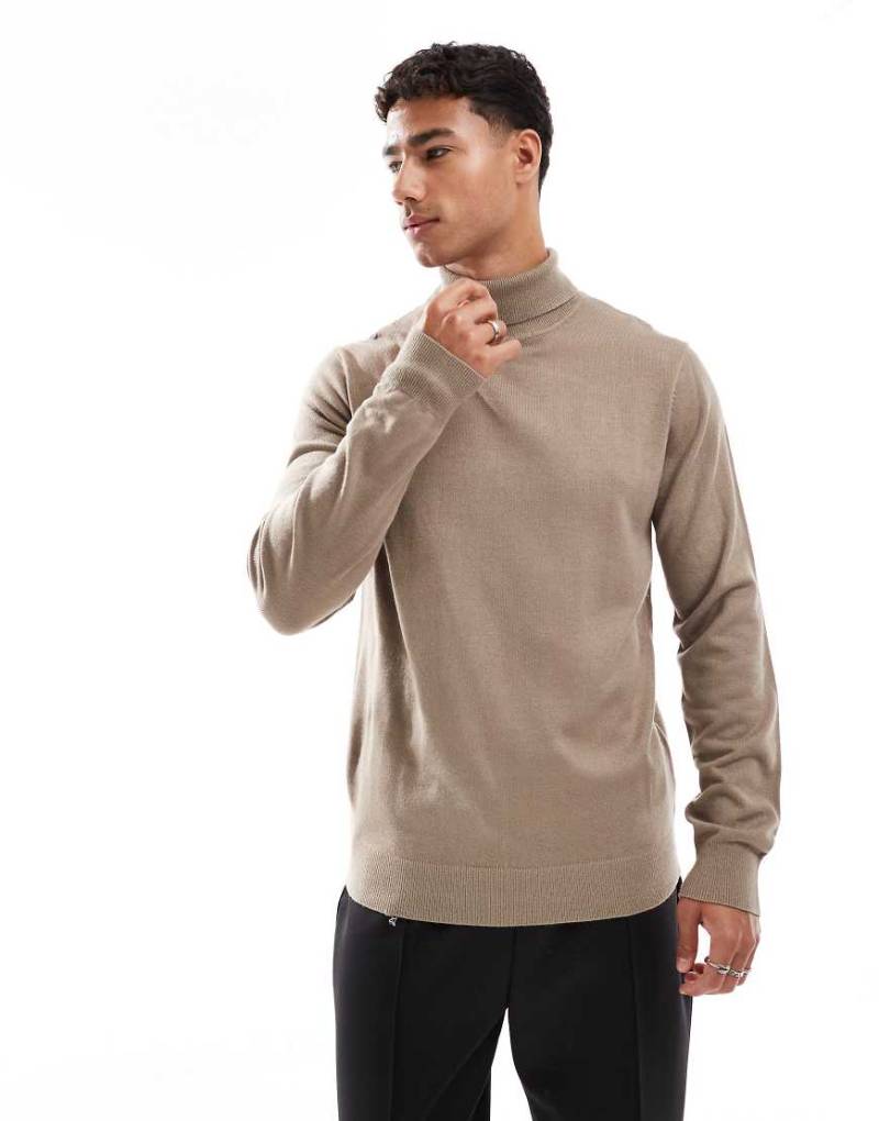 Threadbare - Rollkragenpullover in Taupe-Neutral von Threadbare