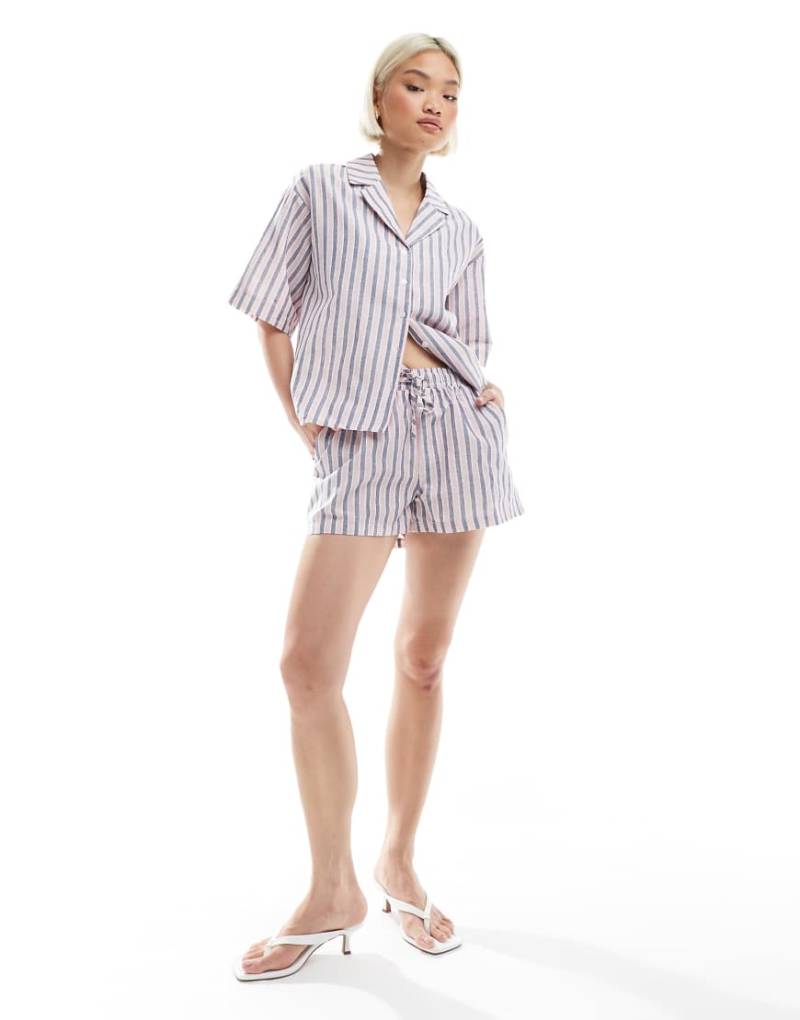 Threadbare - Rosa-blau gestreifte Strand-Shorts, Kombiteil von Threadbare