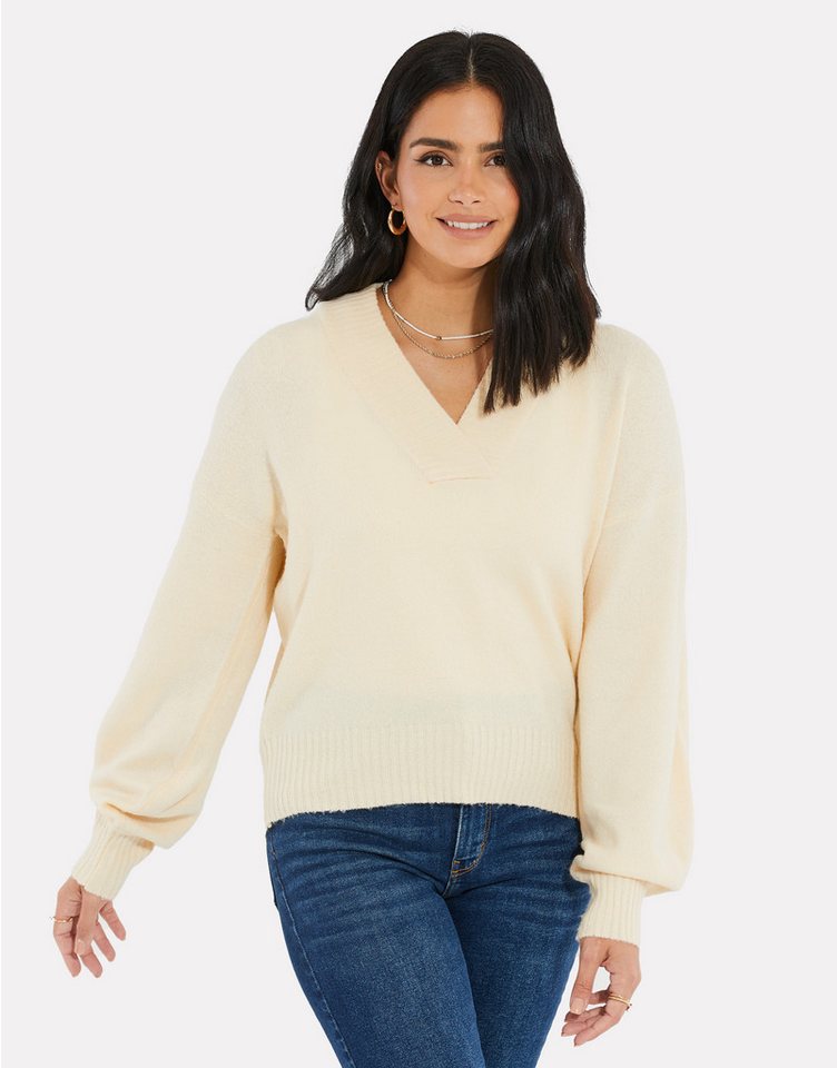 Threadbare Rundhalspullover Bloom mit femininem V-Ausschnitt von Threadbare