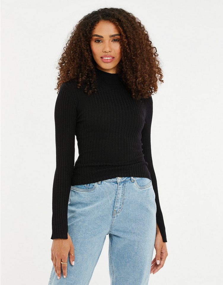 Threadbare Rundhalspullover Ellie Split mit Stehkragen und Ärmelschlitzen von Threadbare