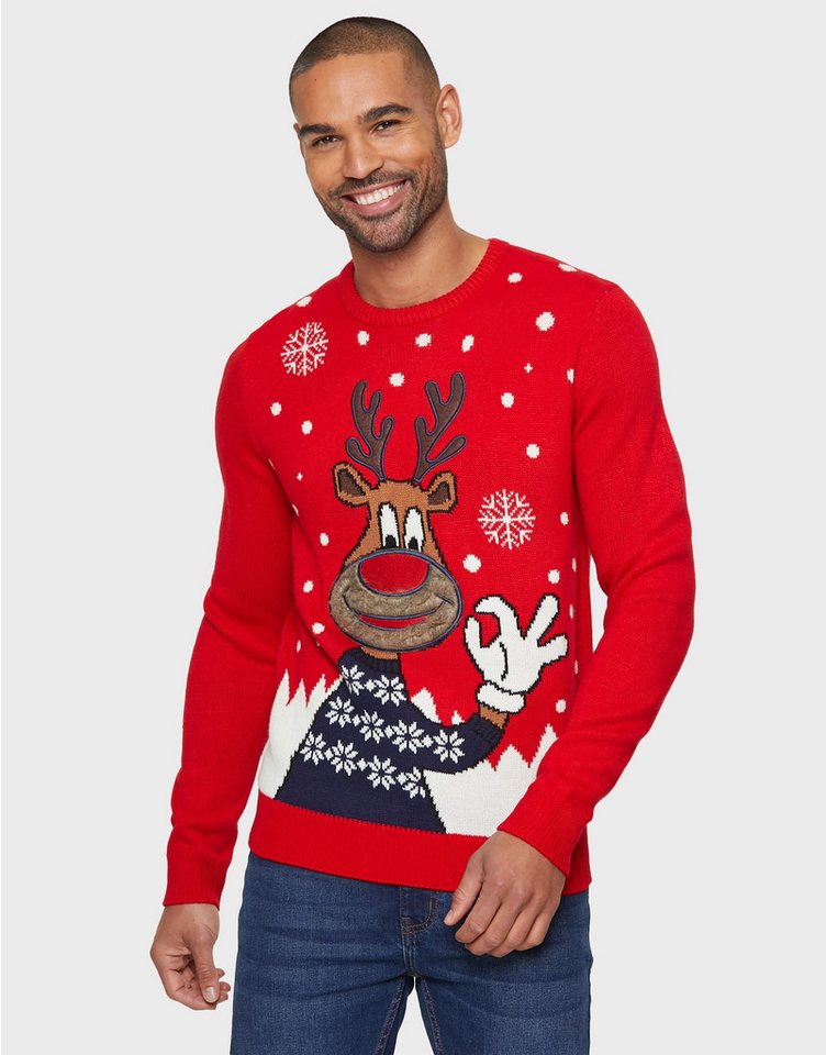 Threadbare Rundhalspullover Reindeer im weihnachtlichen Design von Threadbare