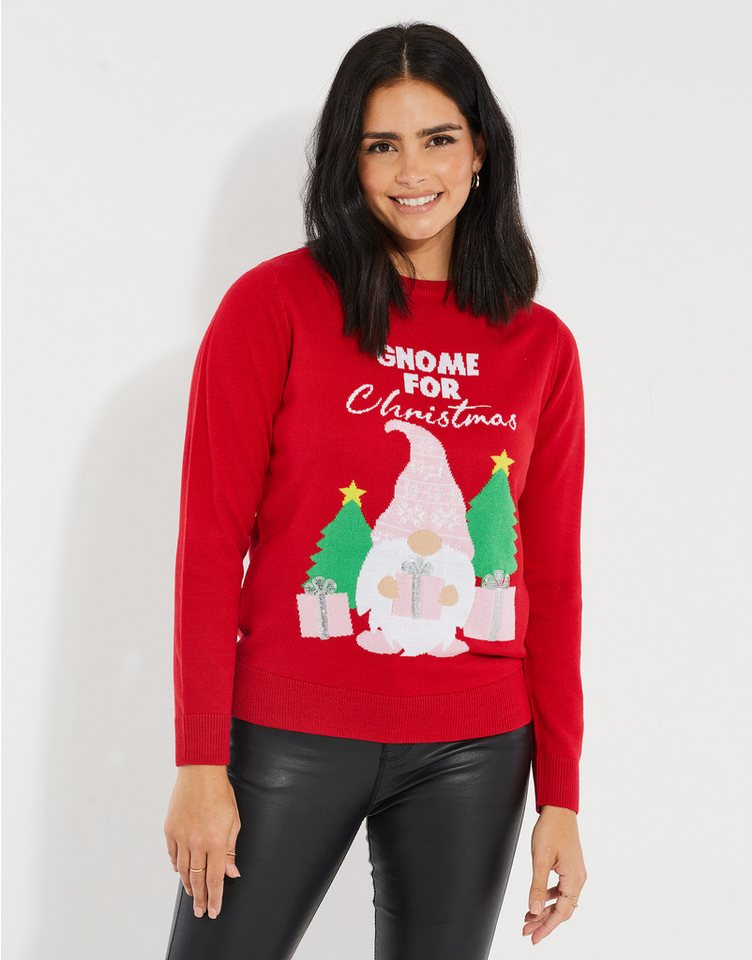 Threadbare Rundhalspullover THB Ladies Christmas Jumper Gnome (1-tlg) mit weihnachtlichem Motiv von Threadbare
