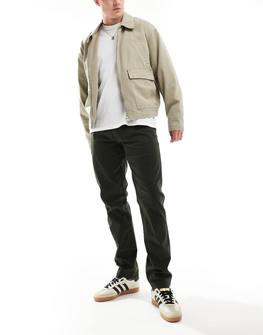Threadbare - Schmal geschnittene Chinohose in dunklem Khaki-Grün von Threadbare