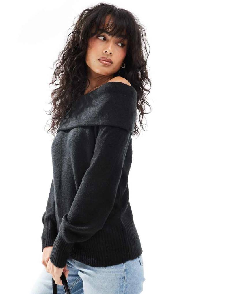 Threadbare - Schulterfreier Pullover in Schwarz von Threadbare