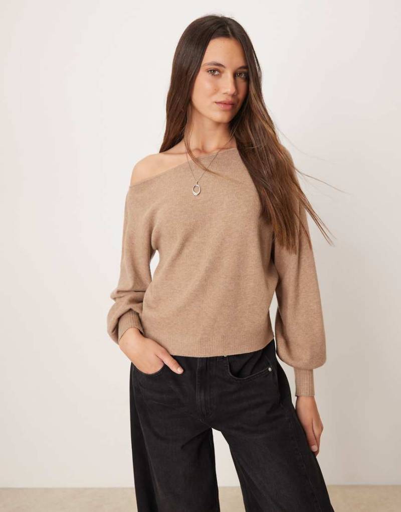 Threadbare - Schulterfreies Sweatshirt in Biscuit mit lockerem Schnitt-Neutral von Threadbare