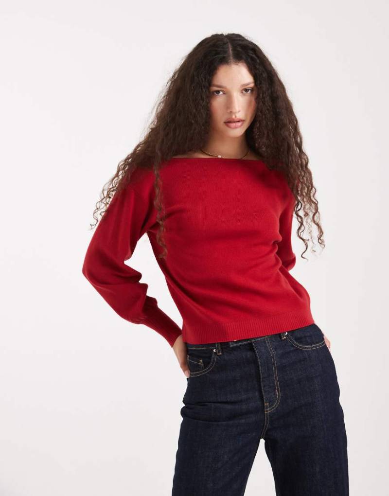 Threadbare - Schulterfreies Sweatshirt in Rot mit lockerem Schnitt von Threadbare