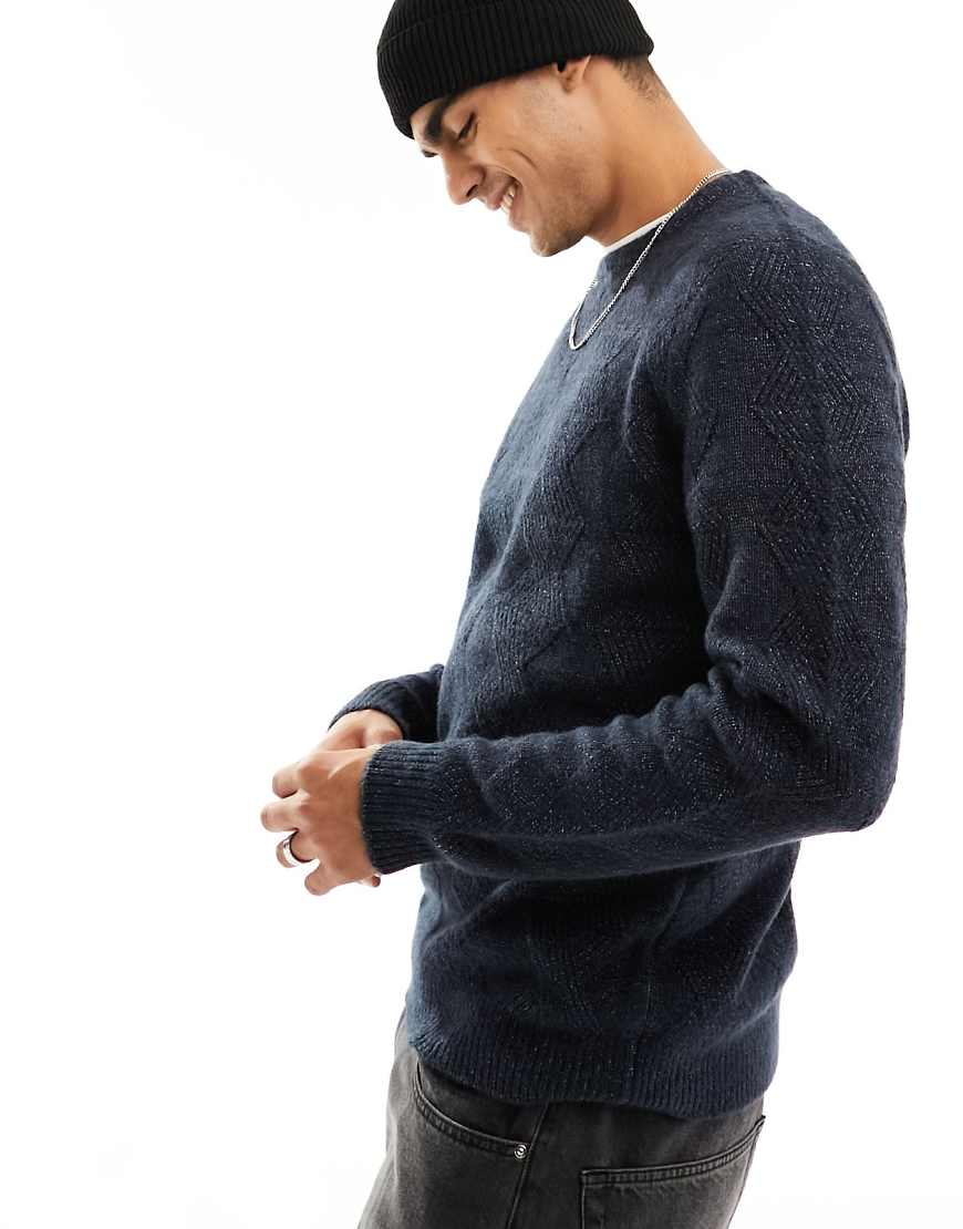 Threadbare - Schwerer Strickpullover in Marineblau mit Struktur von Threadbare