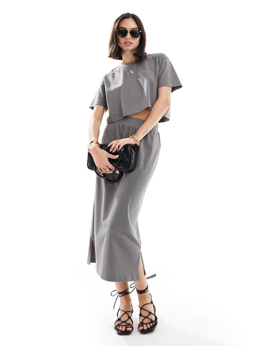 Threadbare - Set aus kurzem Jersey-Oberteil und Midirock in Anthrazit-Grau von Threadbare