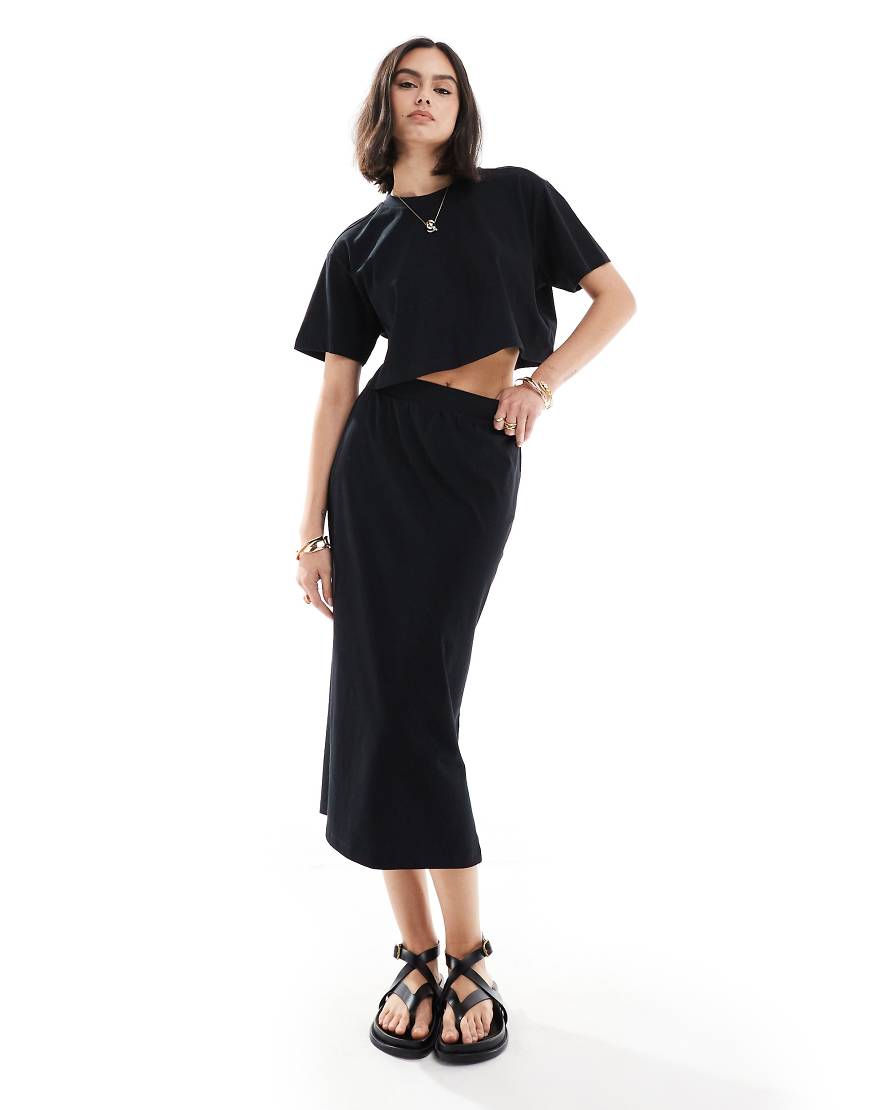 Threadbare - Set aus kurzem Jersey-Oberteil und Midirock in Schwarz Threadbare - Set aus kurzem Jersey-Oberteil und Midirock in Schwarz von Threadbare