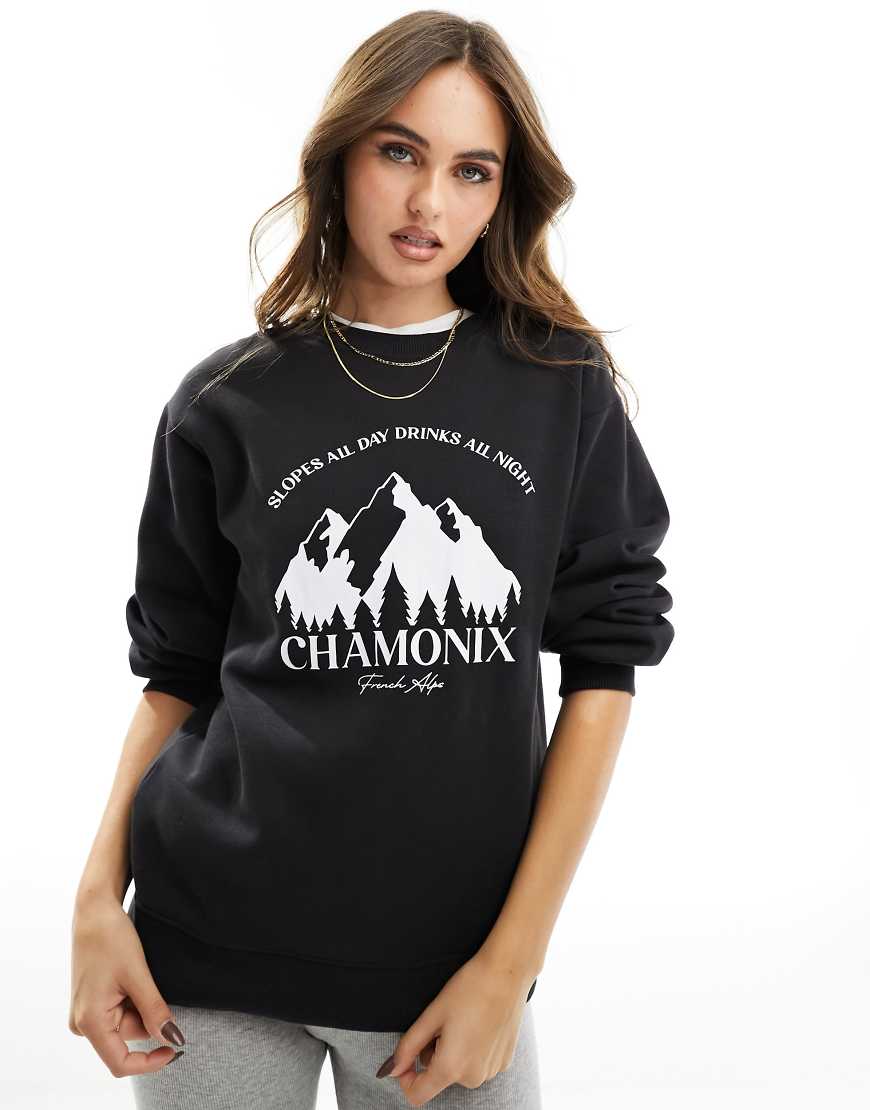 Threadbare - Ski - Bedrucktes Sweatshirt in Schwarz von Threadbare
