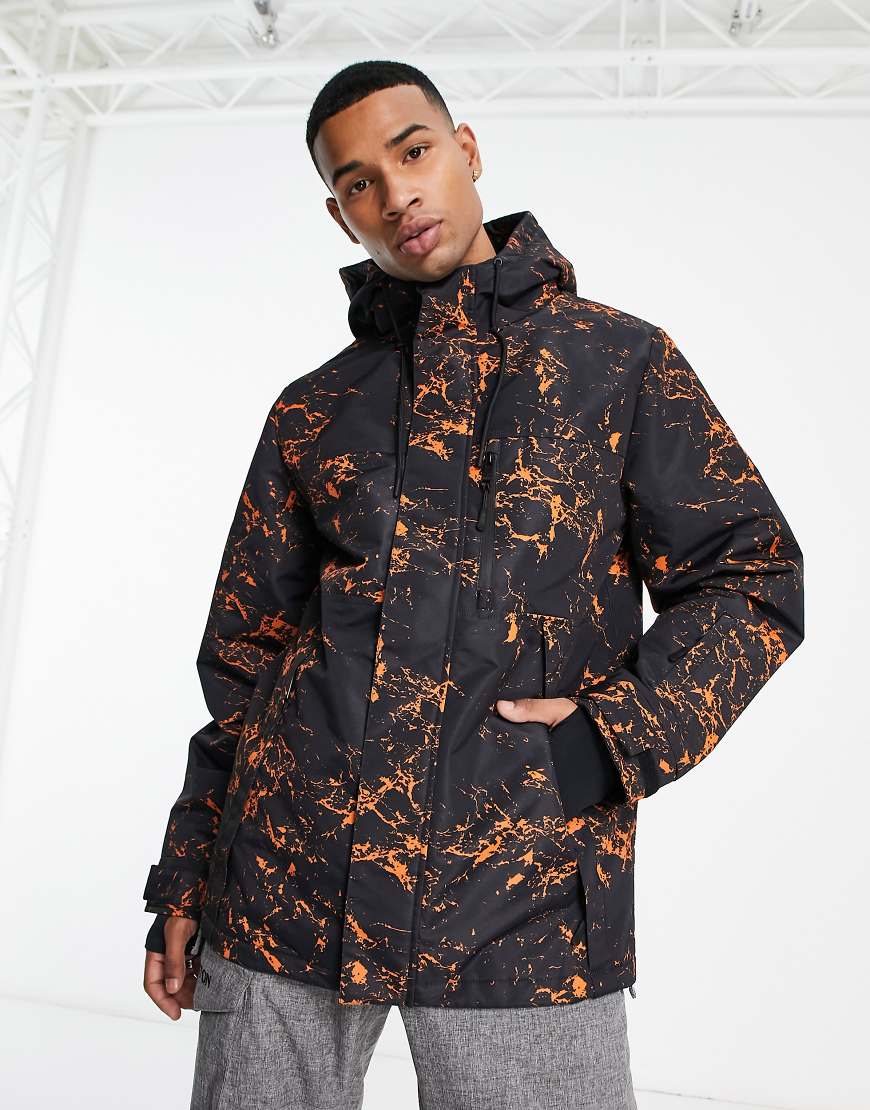 Threadbare - Ski - Gemusterte Jacke in Schwarz und Orange, Kombiteil von Threadbare