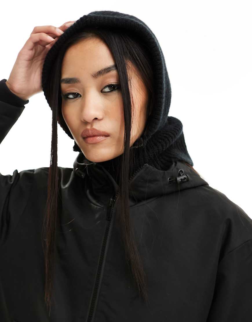 Threadbare - Ski - Gerippte Balaklava in Schwarz mit Reißverschluss von Threadbare