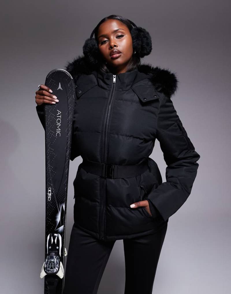 Threadbare - Ski - Pufferjacke in Schwarz mit Kunstpelzkragen von Threadbare