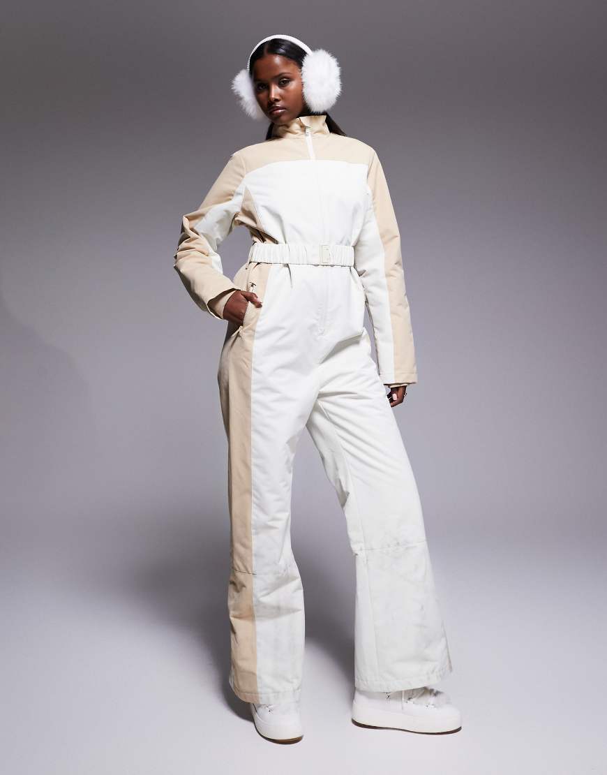 Threadbare - Ski - Zweifarbiger Skianzug in Ecru und Steinbeige-Weiß Threadbare - Ski - Zweifarbiger Skianzug in Ecru und Steinbeige-Weiß von Threadbare