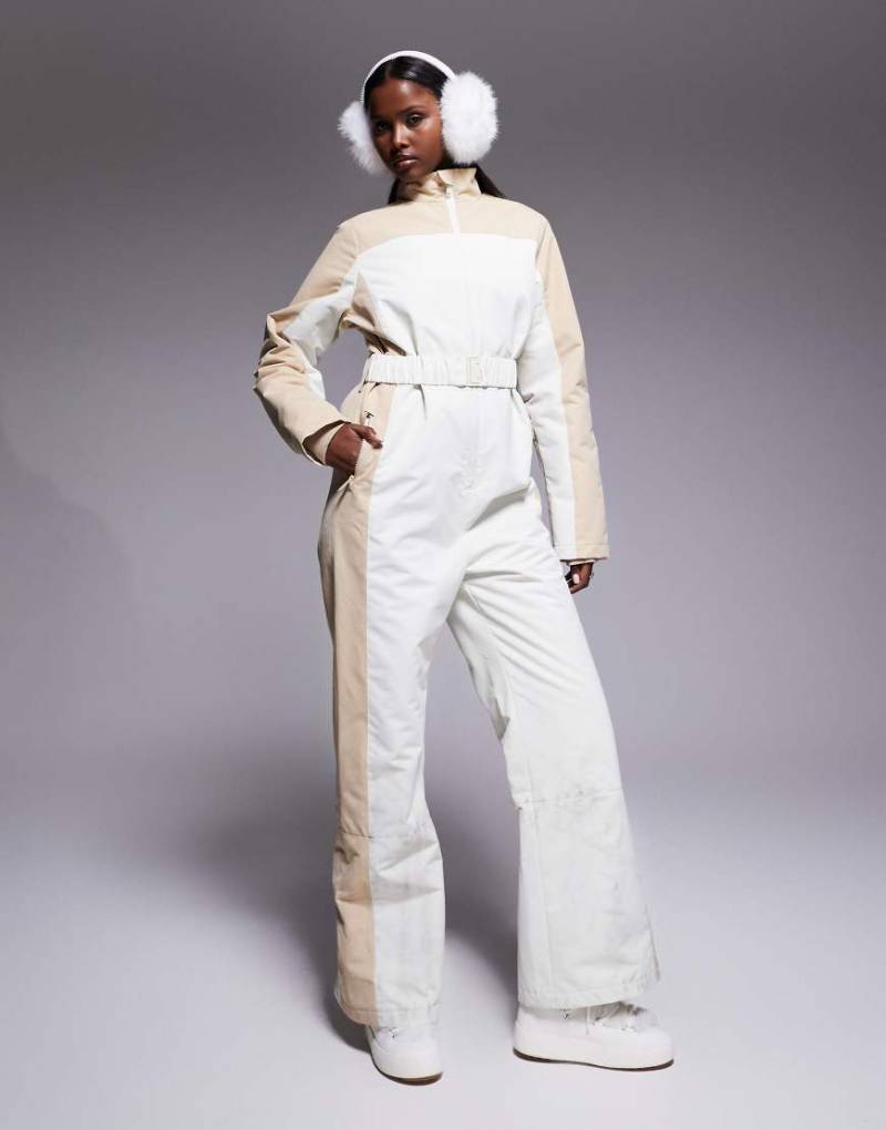 Threadbare - Ski - Zweifarbiger Skianzug in Ecru und Steinbeige-Weiß von Threadbare