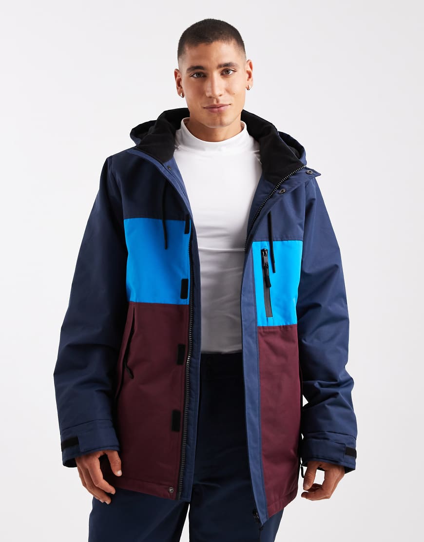 Threadbare - Skijacke in Marineblau und Burgunderrot mit Reißverschluss und Kapuze von Threadbare