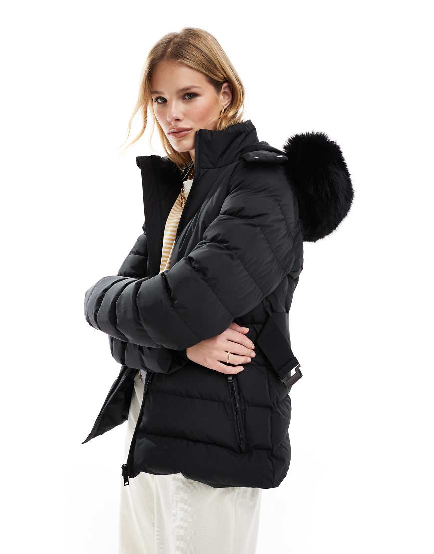 Threadbare - Skijacke in Schwarz mit Kapuze und Gürtel Threadbare - Skijacke in Schwarz mit Kapuze und Gürtel von Threadbare