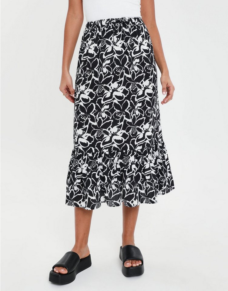 Threadbare Sommerrock THB Midi Skirt Frill Rain mit schönem Print von Threadbare