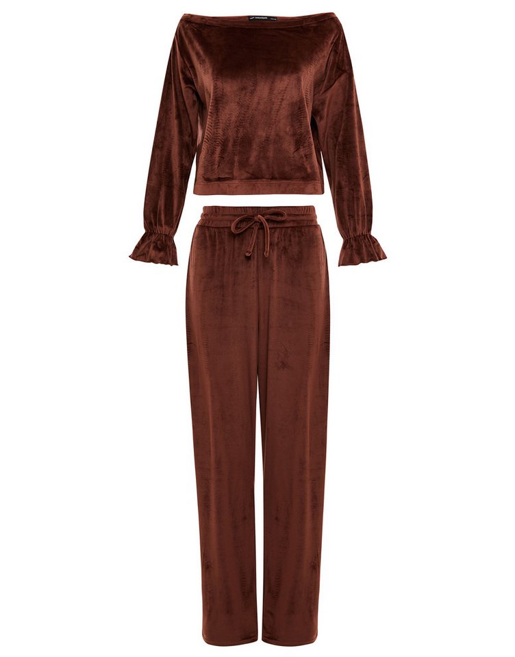 Threadbare Sportanzug Almond Velour (1-tlg), mit schönen Rüschen an den Ärmeln von Threadbare