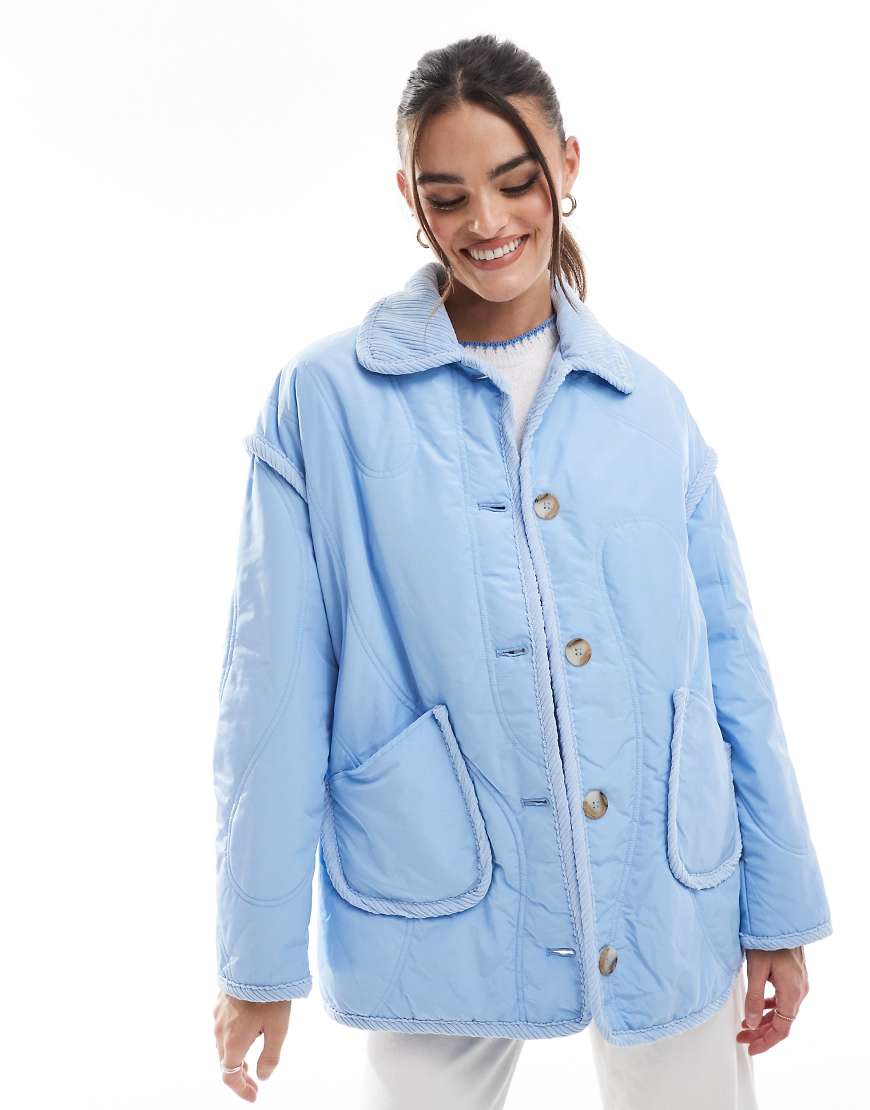 Threadbare - Steppjacke in Blau mit Cord-Detail Threadbare - Steppjacke in Blau mit Cord-Detail von Threadbare