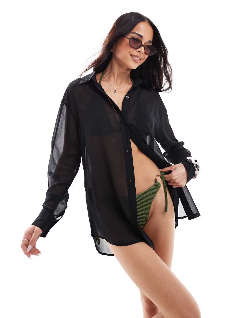 Threadbare - Transparentes Strandhemd in Schwarz Threadbare - Transparentes Strandhemd in Schwarz von Threadbare