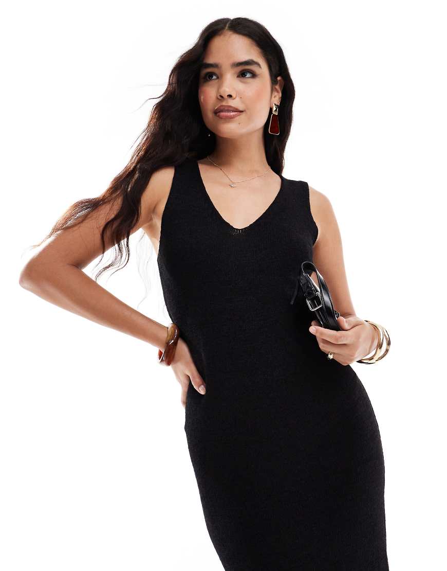 Threadbare - Strick-Midikleid in Schwarz mit V-Ausschnitt Threadbare - Strick-Midikleid in Schwarz mit V-Ausschnitt von Threadbare
