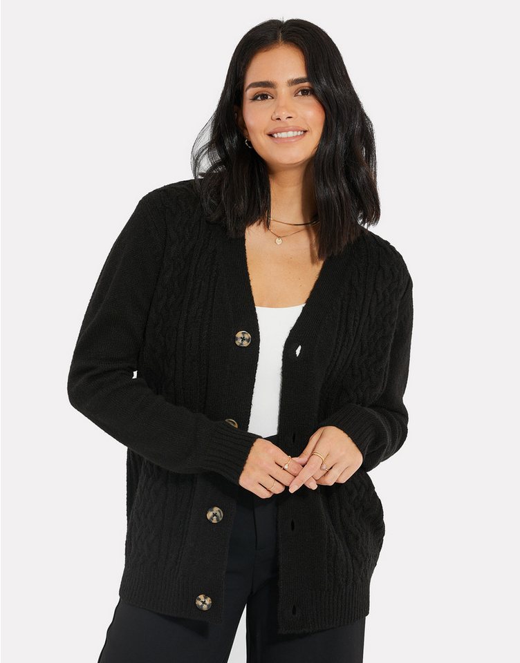 Threadbare Strickjacke THB Tanzanite Cable Button Up Cardigan Black (1-tlg) mit Knöpfen von Threadbare