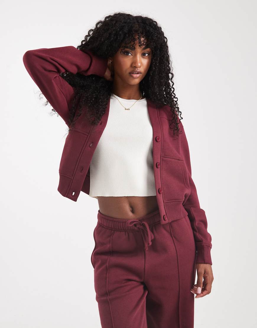 Threadbare - Strickjacke aus Jersey in Burgunderrot mit Knopfleiste, Kombiteil von Threadbare