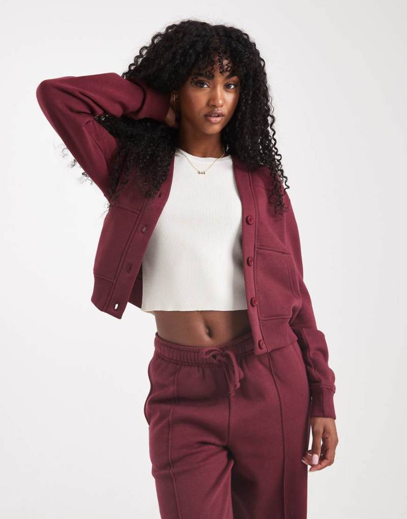 Threadbare - Strickjacke aus Jersey in Burgunderrot mit Knopfleiste, Kombiteil von Threadbare