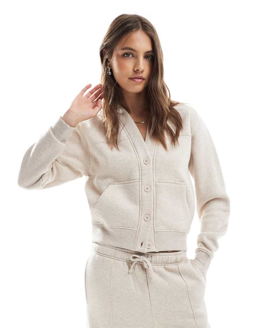 Threadbare - Strickjacke aus Jersey in Haferbeige mit Knopfleiste, Kombiteil-Neutral von Threadbare