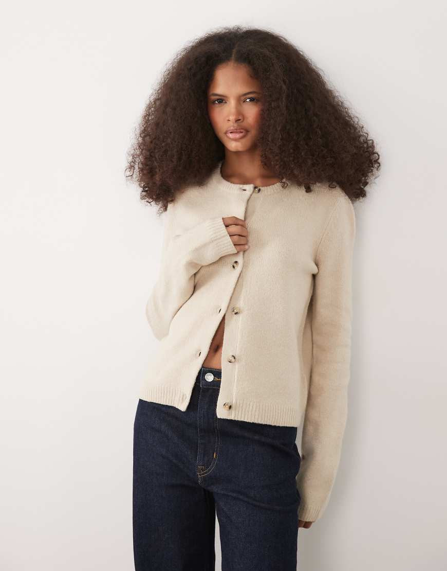 Threadbare - Strickjacke in Ecru mit Rundhalsausschnitt-Weiß von Threadbare