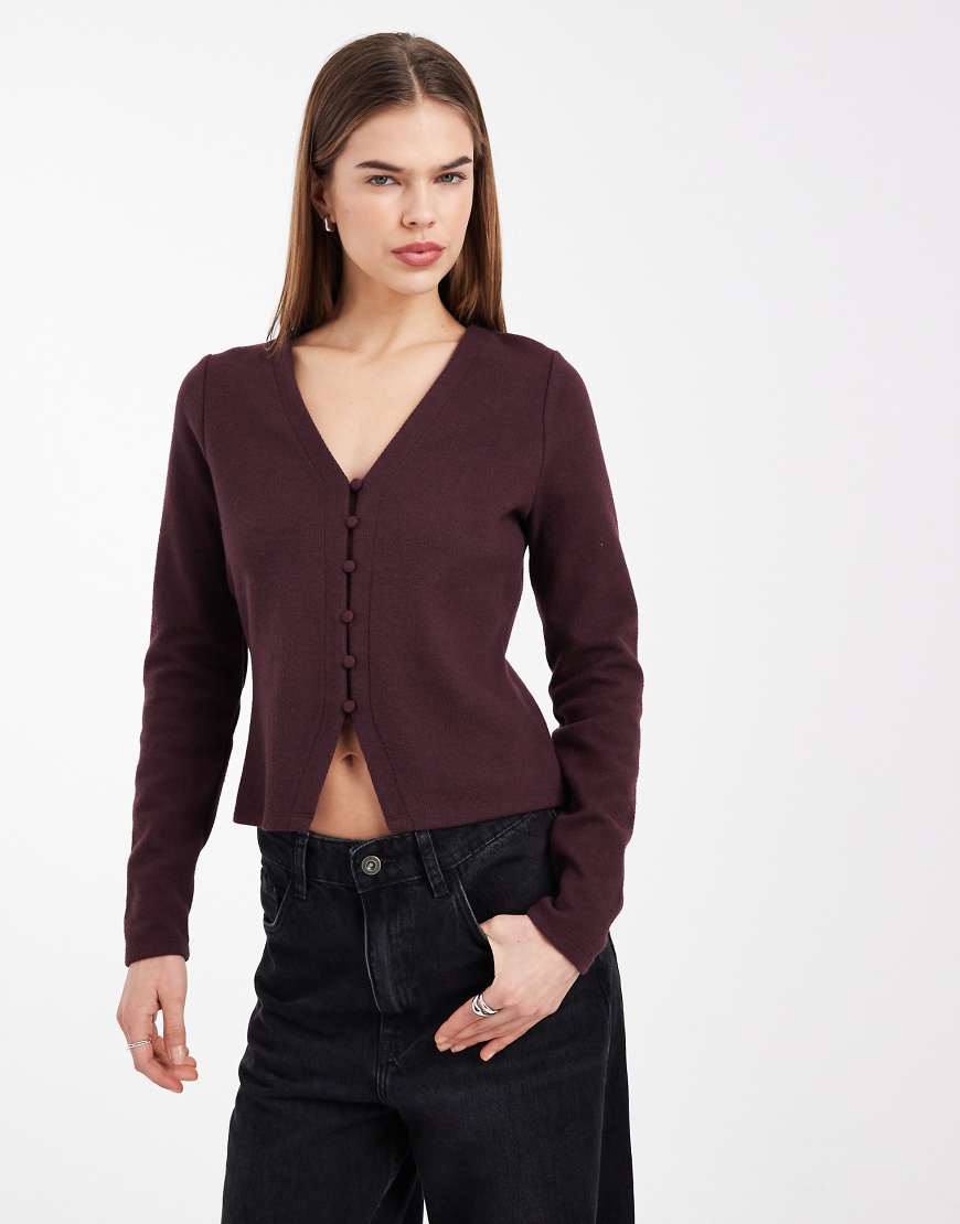 Threadbare - Strickjacke in Feige mit Knopfleiste-Brown von Threadbare