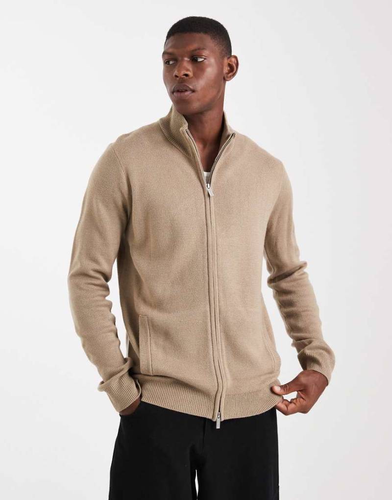 Threadbare - Strickjacke in Haferbeige mit Reißverschluss-Neutral von Threadbare