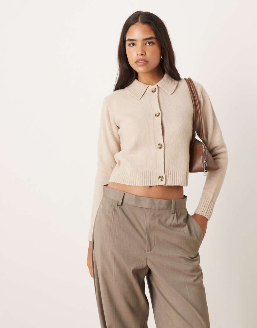 Threadbare - Strickjacke in Hellbeige mit Kragendetail-Neutral von Threadbare