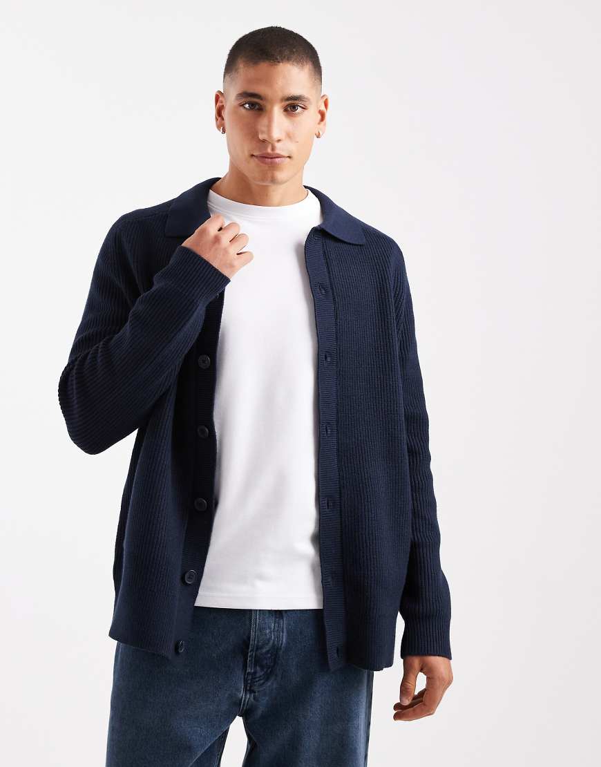Threadbare - Strickjacke in Marineblau mit Knopfleiste und Kragen von Threadbare