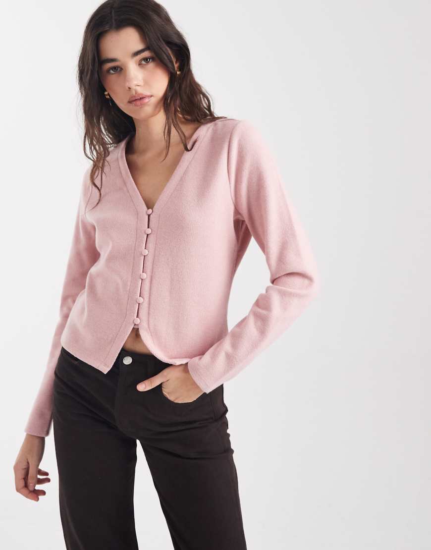 Threadbare - Strickjacke in Rosa mit Knopfleiste von Threadbare