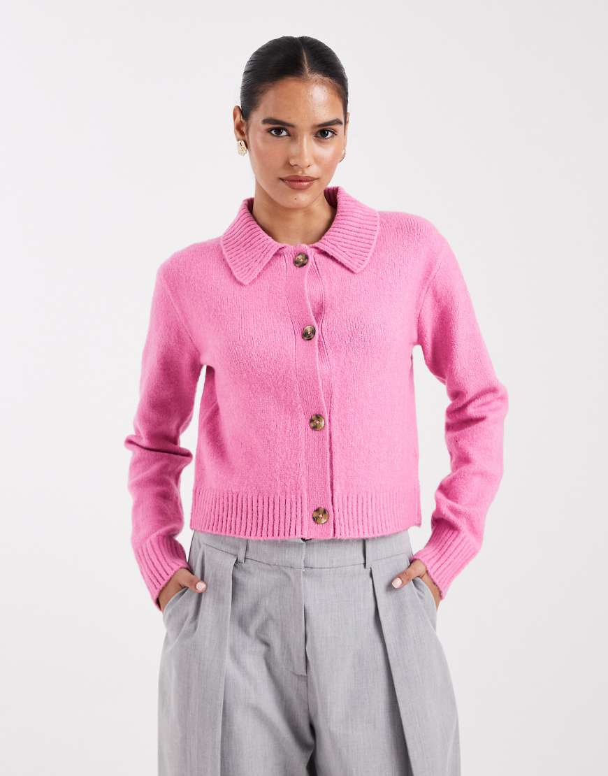 Threadbare - Strickjacke in Rosa mit Kragen von Threadbare