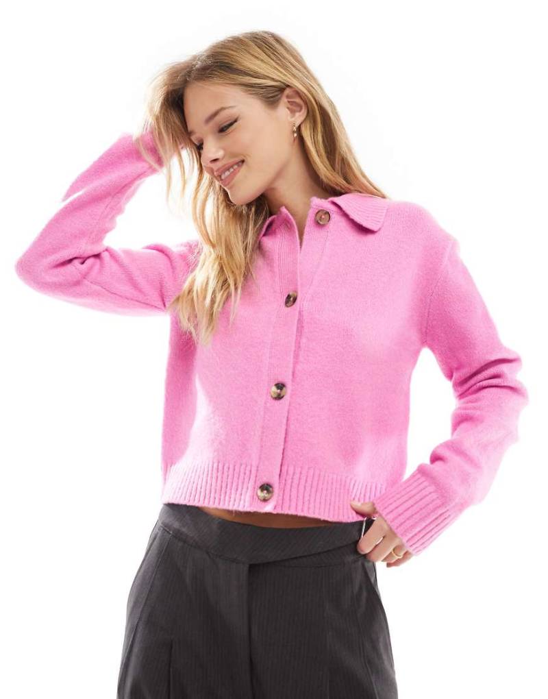 Threadbare - Strickjacke in Rosa mit Kragen von Threadbare