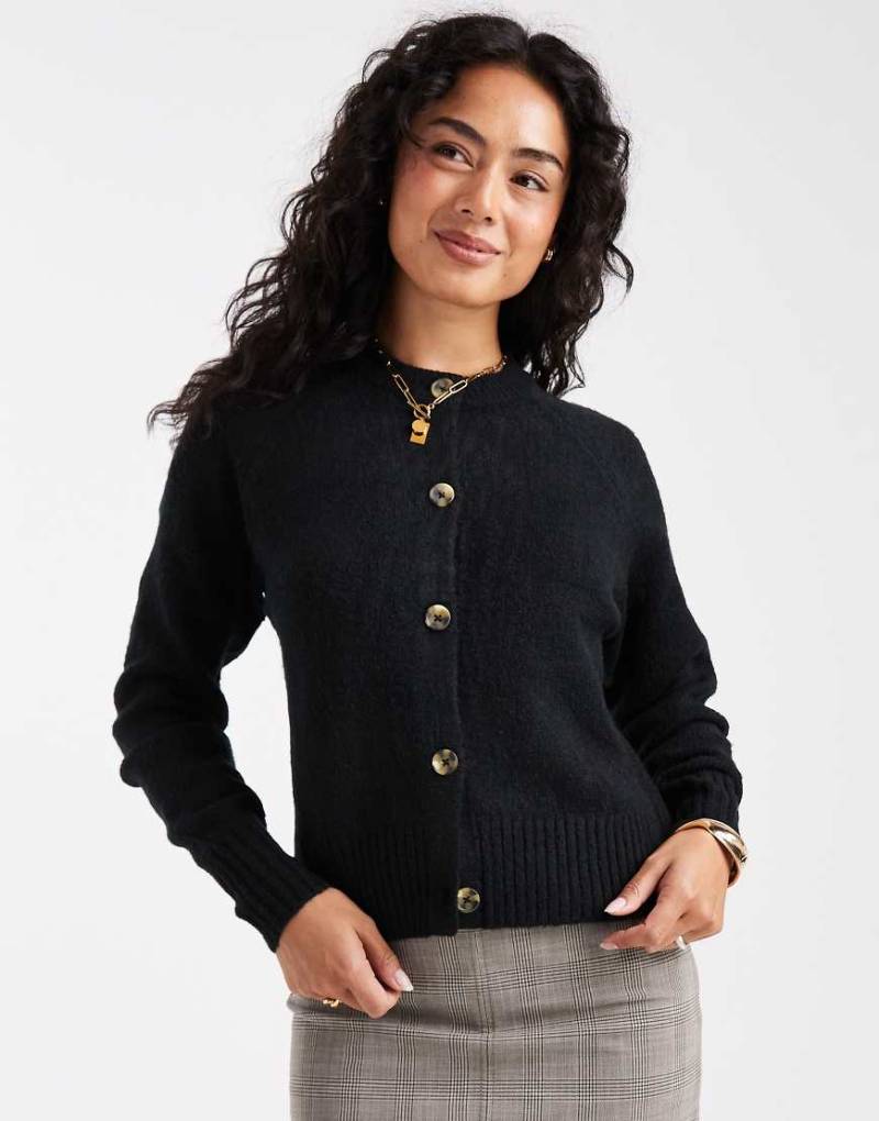 Threadbare - Strickjacke in Schwarz mit Rundhalsausschnitt und Knopfleiste von Threadbare