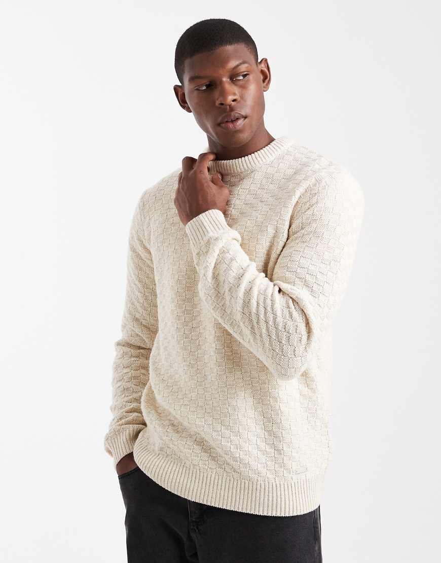 Threadbare - Strukturierter Strickpullover in Creme mit Rundhalsausschnitt-Neutral von Threadbare