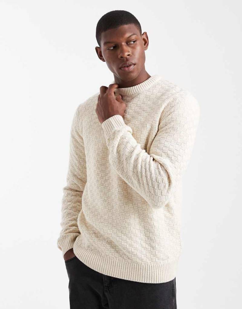 Threadbare - Strukturierter Strickpullover in Creme mit Rundhalsausschnitt-Neutral Threadbare - Strukturierter Strickpullover in Creme mit Rundhalsausschnitt-Neutral von Threadbare