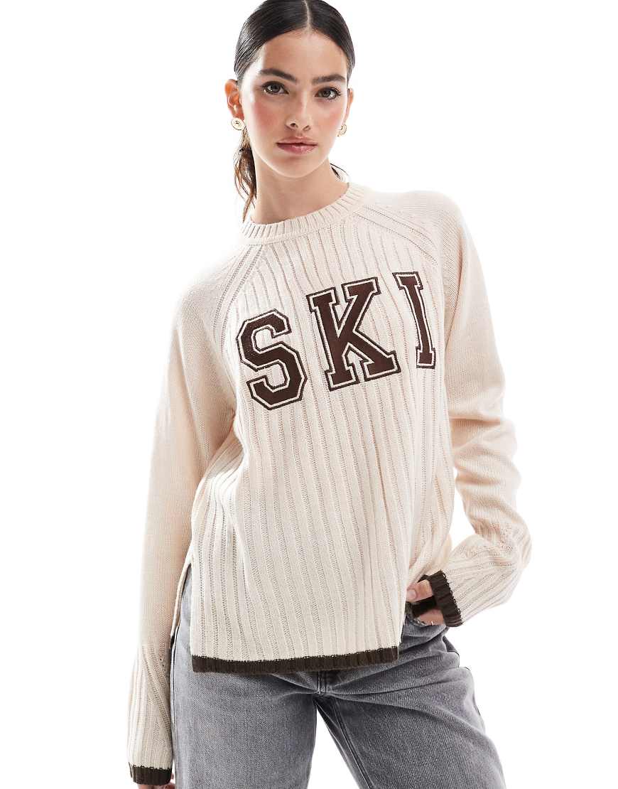Threadbare - Strickpullover in Ecru und Braun mit „Ski"-Design-Weiß Threadbare - Strickpullover in Ecru und Braun mit „Ski"-Design-Weiß von Threadbare