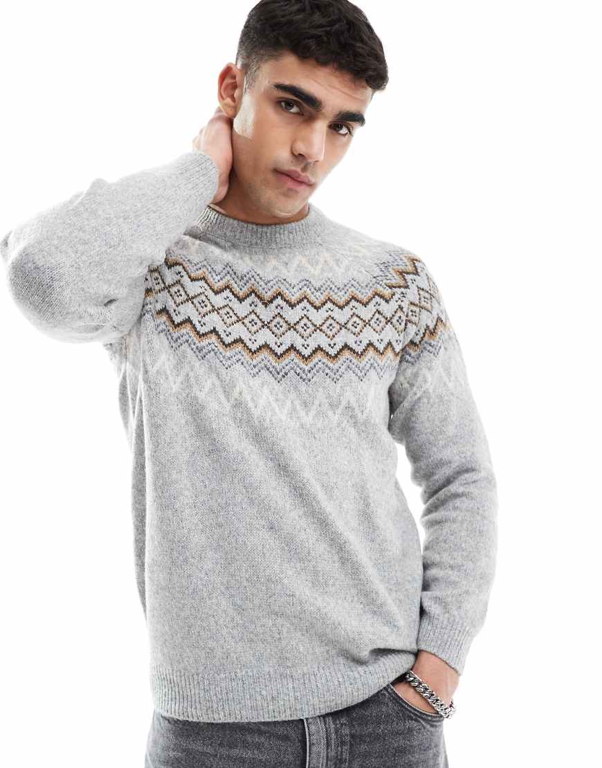 Threadbare - Strickpullover in Grau mit Norwegermuster von Threadbare