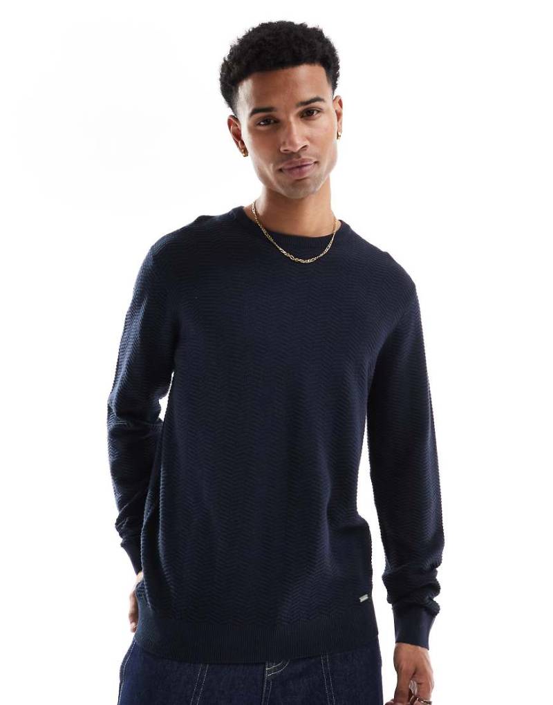 Threadbare - Strickpullover in Marineblau mit Rundhalsausschnitt von Threadbare