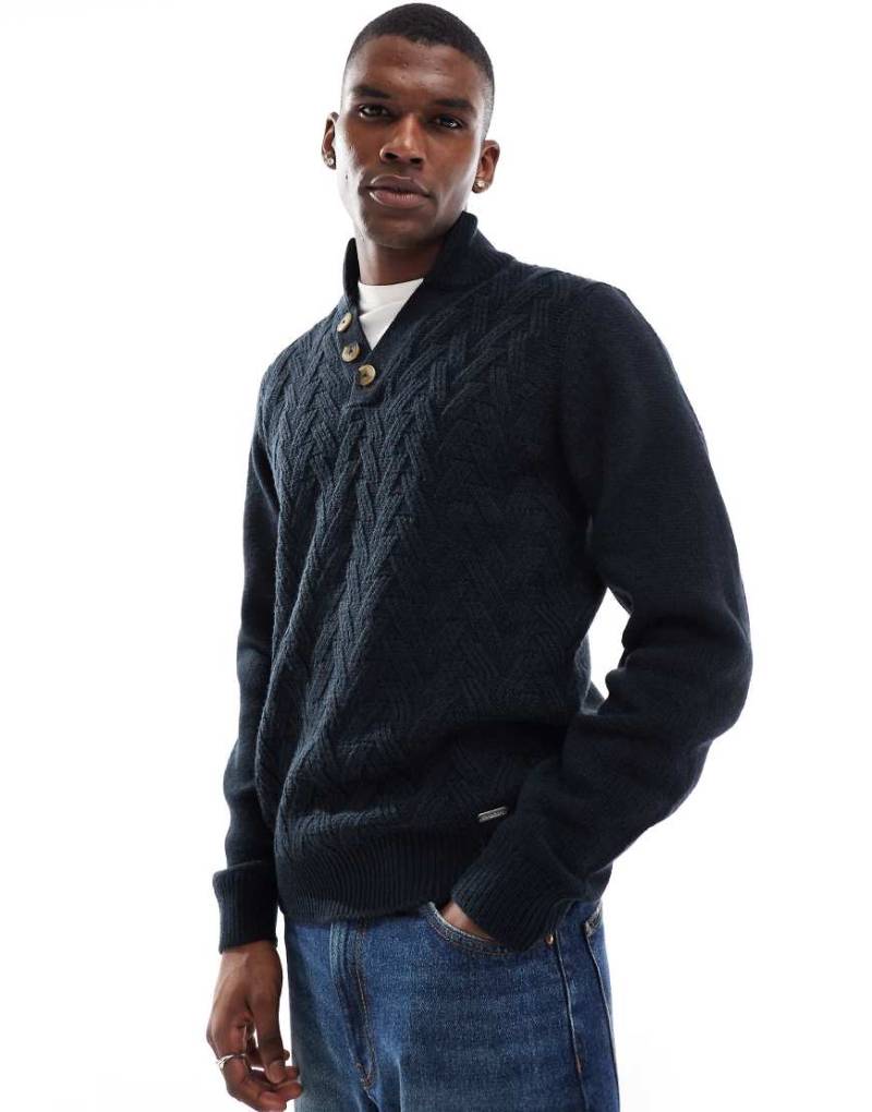 Threadbare - Strickpullover in Marineblau mit Zopfmuster von Threadbare