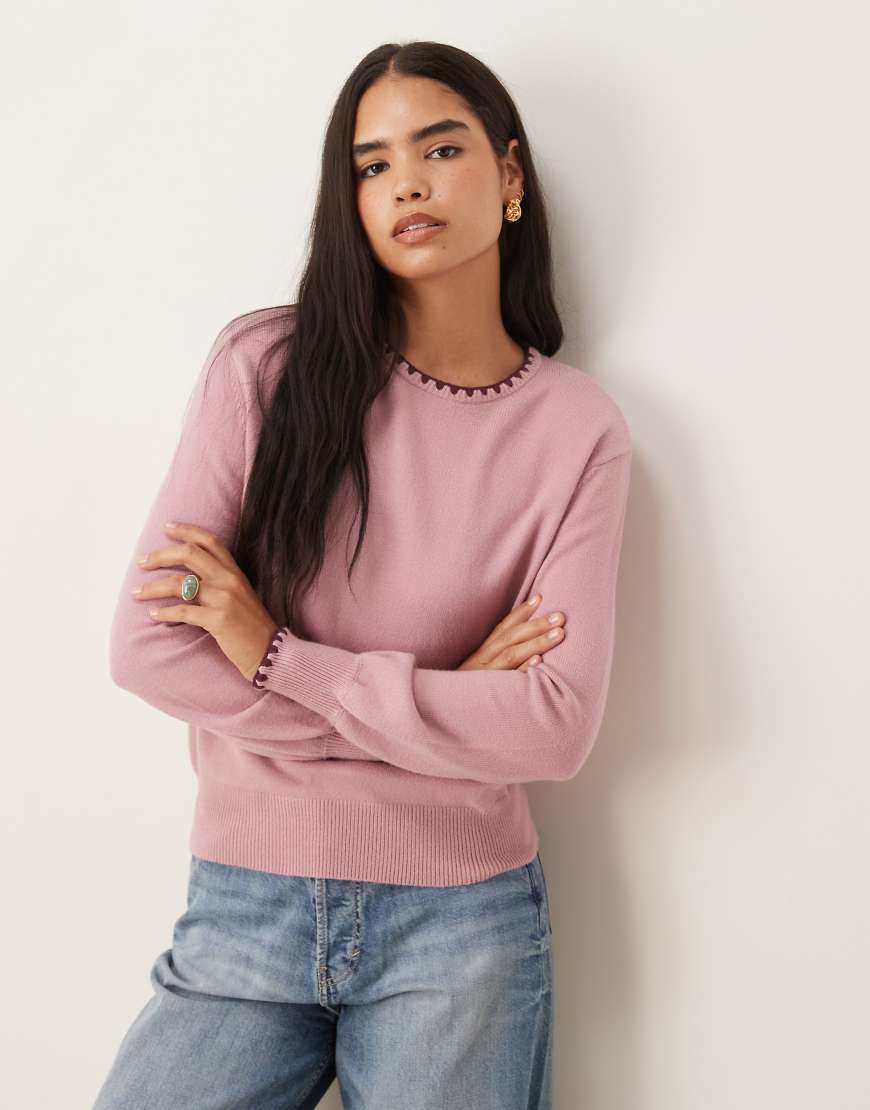 Threadbare - Strickpullover in Rosa mit Rundhalsausschnitt und Einfassung in Kontrastfarbe Threadbare - Strickpullover in Rosa mit Rundhalsausschnitt und Einfassung in Kontrastfarbe von Threadbare