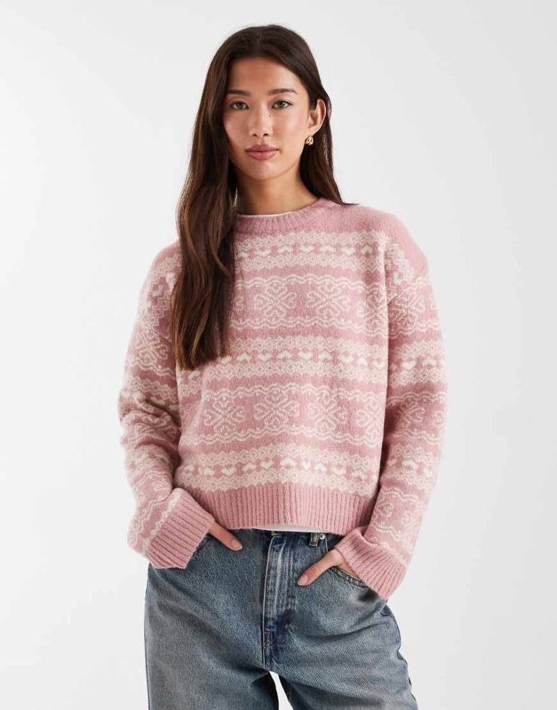 Threadbare - Strickpullover in Rosa mit Rundhalsausschnitt und Rautenmuster von Threadbare